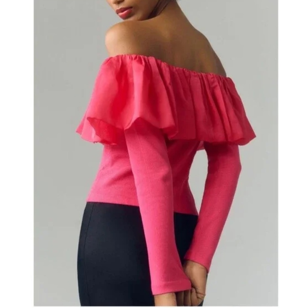 Anthropologie Elegant Pink Off-Shoulder Organza Ruffle Top NWT Medium